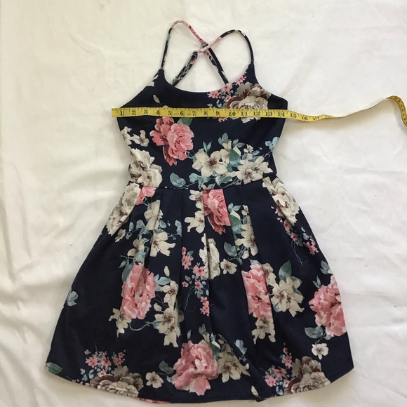 TRAC Women Elegant Navy Colorful Floral Spaghetti Straps Mini Dress S - Picture 9 of 12